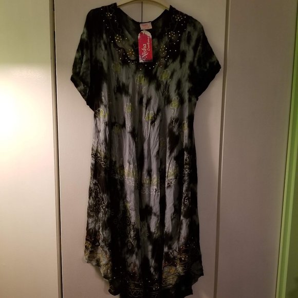 NWT L/XL Boho summer dress, blue-black - Picture 6 of 6